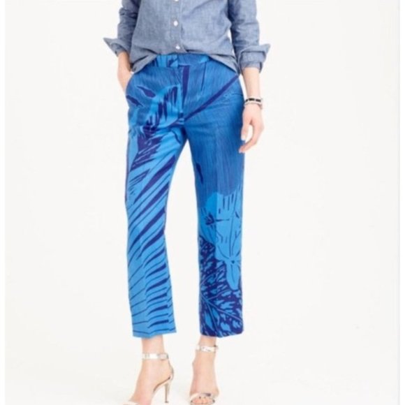 J. Crew Linen Patio Cropped Pant in Palm Blue Size 2 - Picture 6 of 12